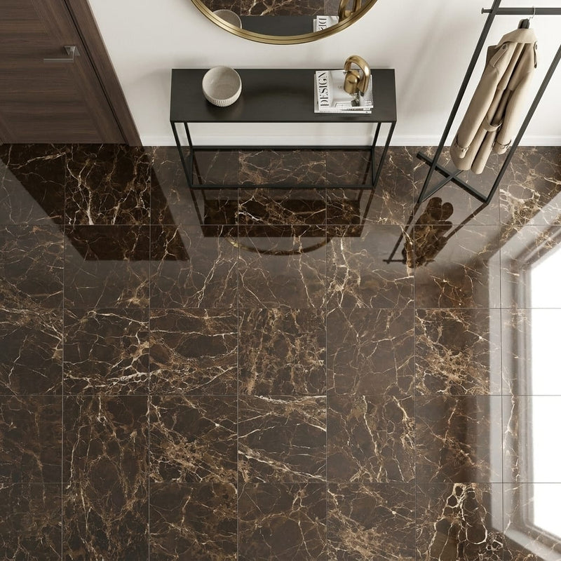 Emperador Dark (Spanish) Marble 24x24 Polished Tile — Foyer floor