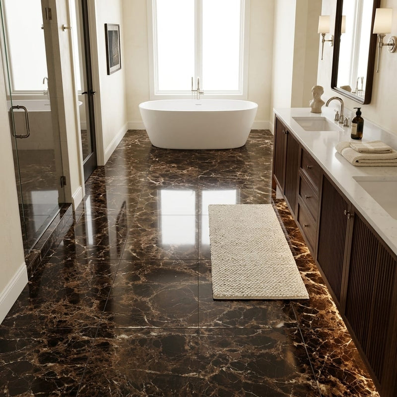 Emperador Dark (Spanish) Marble 24x24 Polished Tile — Primary Bath floor