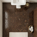 Emperador Dark (Spanish) Marble 3x3 Polished Hexagon Mosaic — Bathroom floor