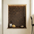 Emperador Dark (Spanish) Marble 3x3 Polished Hexagon Mosaic — Bathroom niche