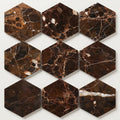 Emperador Dark (Spanish) Marble 3x3 Polished Hexagon Mosaic close-up