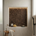 Emperador Dark (Spanish) Marble 3x3 Tumbled Hexagon Mosaic — Bathroom niche