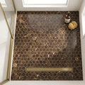 Emperador Dark (Spanish) Marble 3x3 Tumbled Hexagon Mosaic — Bathroom shower floor