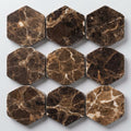 Emperador Dark (Spanish) Marble 3x3 Tumbled Hexagon Mosaic close-up