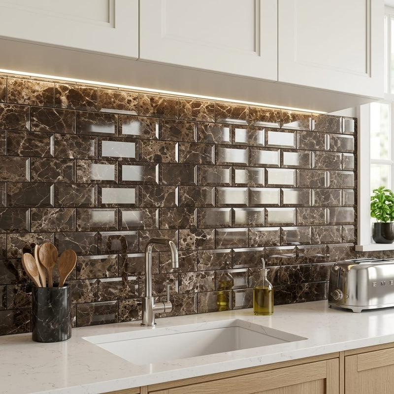 Emperador Dark (Spanish) Marble 3x6 Polished Tile — Kitchen backsplash