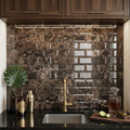 Emperador Dark (Spanish) Marble 3x6 Polished Tile — Wet Bar backsplash