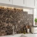 Emperador Dark (Spanish) Marble 3x6 Tumbled Tile — Kitchen backsplash