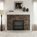 Emperador Dark (Spanish) Marble 3x6 Tumbled Tile — Living Room fireplace surround
