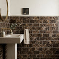 Emperador Dark (Spanish) Marble 3x6 Tumbled Tile — Powder Room wainscot