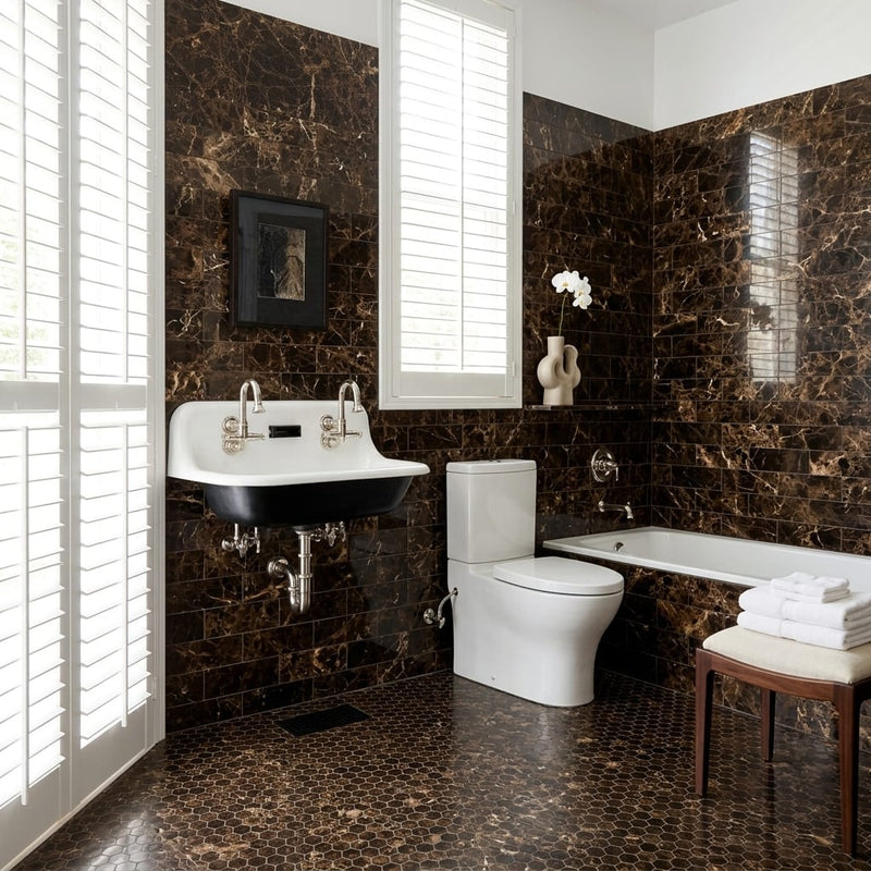 Emperador Dark (Spanish) Marble 4x12 Polished Tile — Bathroom wall