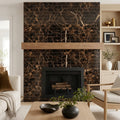 Emperador Dark (Spanish) Marble 4x12 Polished Tile — Living Room fireplace surround