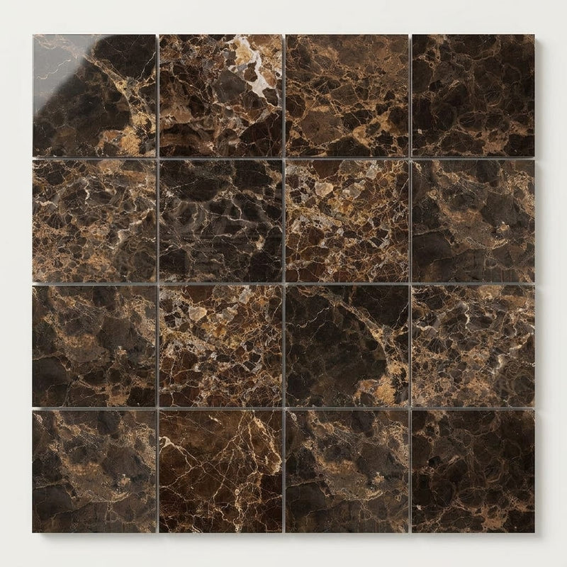 Emperador Dark (Spanish) Marble 4x4 Polished Tile close-up