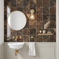 Emperador Dark (Spanish) Marble 4x4 Polished Tile — Powder Room wall