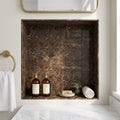 Emperador Dark (Spanish) Marble 4x4 Tumbled Tile — Bathroom niche