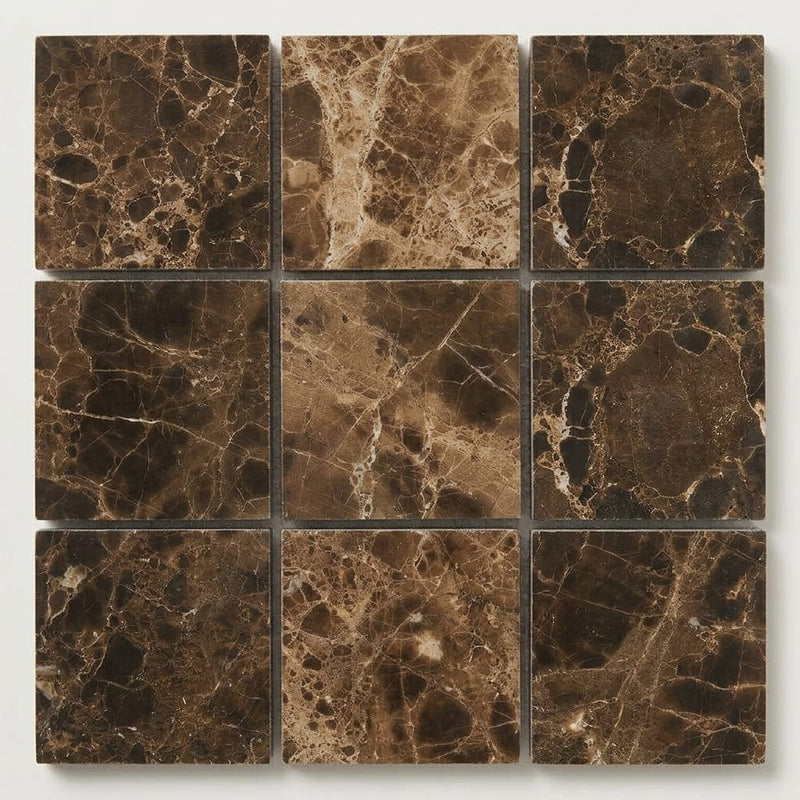 Emperador Dark (Spanish) Marble 5/8x5/8 Polished Mosaic close-up