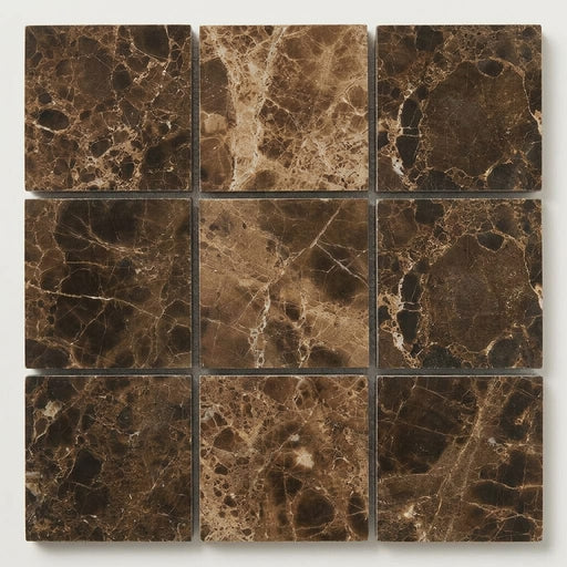 Emperador Dark (Spanish) Marble 5/8x5/8 Polished Mosaic close-up