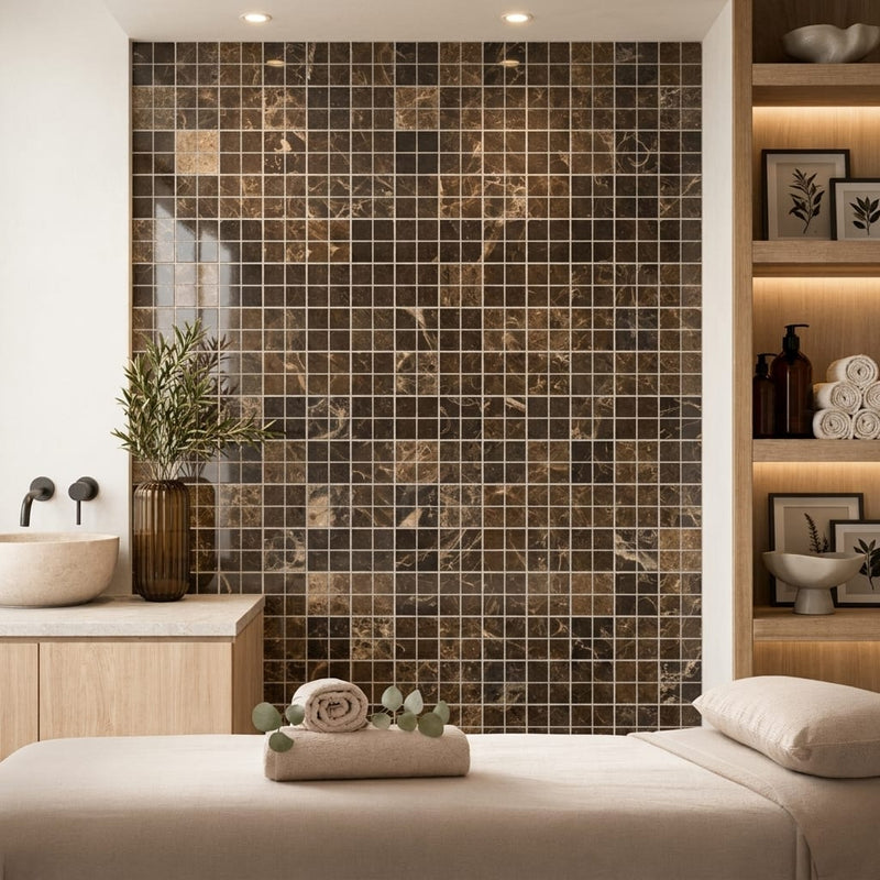 Emperador Dark (Spanish) Marble 5/8x5/8 Polished Mosaic — Spa spa interior