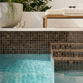 Emperador Dark (Spanish) Marble 5/8x5/8 Polished Mosaic — Swimming Pool pool interior tiling