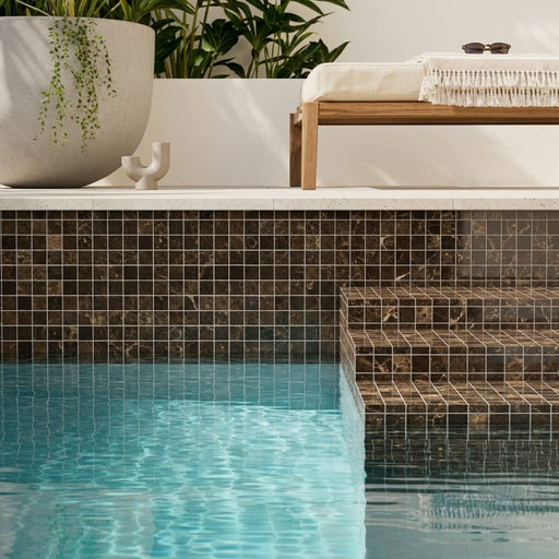 Emperador Dark (Spanish) Marble 5/8x5/8 Polished Mosaic — Swimming Pool pool interior tiling