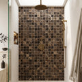 Emperador Dark (Spanish) Marble 5/8x5/8 Tumbled Mosaic — Bathroom shower wall
