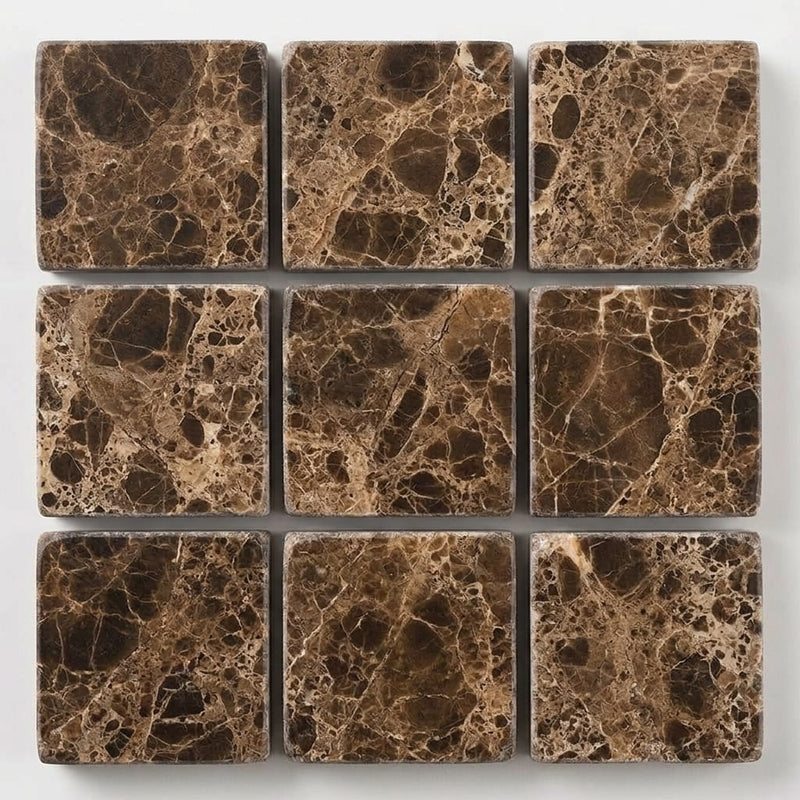 Emperador Dark (Spanish) Marble 5/8x5/8 Tumbled Mosaic close-up