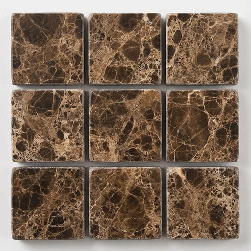 Emperador Dark (Spanish) Marble 5/8x5/8 Tumbled Mosaic close-up