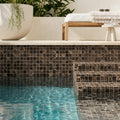 Emperador Dark (Spanish) Marble 5/8x5/8 Tumbled Mosaic — Swimming Pool pool interior tiling