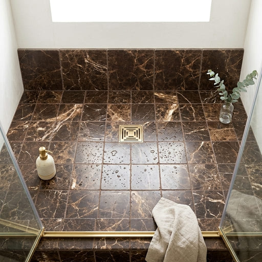 Emperador Dark (Spanish) Marble 6x6 Tumbled Tile — Bathroom shower floor