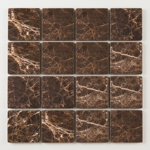 Emperador Dark (Spanish) Marble 6x6 Tumbled Tile close-up