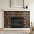 Emperador Dark (Spanish) Marble 6x6 Tumbled Tile — Living Room fireplace surround