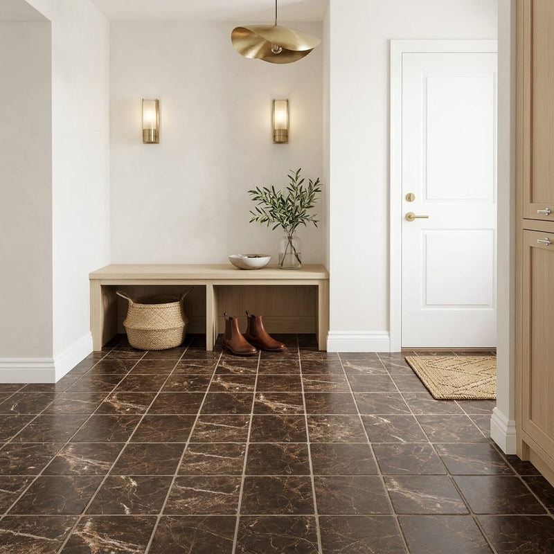 Emperador Dark (Spanish) Marble 6x6 Tumbled Tile — Mudroom floor