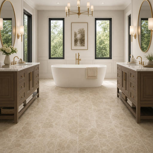 Emperador Light 12x24 Polished Marble Tile — Bathroom floor
