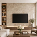 Emperador Light 12x24 Polished Marble Tile — Living Room feature wall