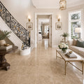 Emperador Light 18x18 Polished Marble Tile — Family Room floor