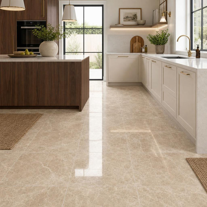 Emperador Light 18x18 Polished Marble Tile — Kitchen floor
