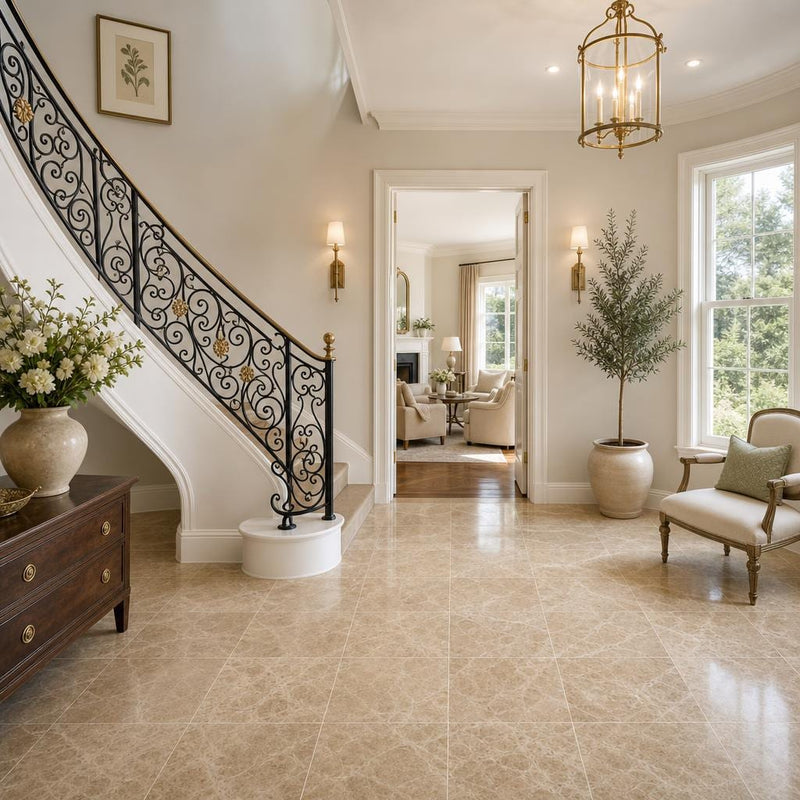 Emperador Light 18x18 Polished Marble Tile — Living Room floor