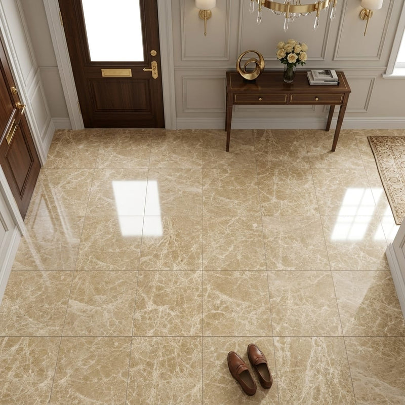Emperador Light Marble 12x12 Polished Tile — Foyer floor