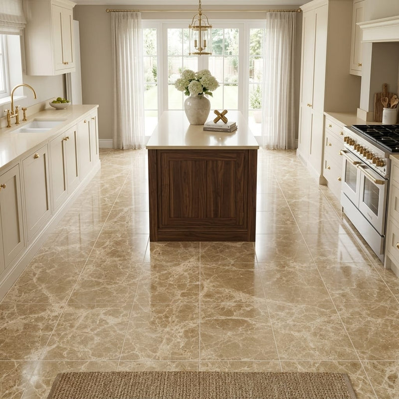 Emperador Light Marble 12x12 Polished Tile — Kitchen floor