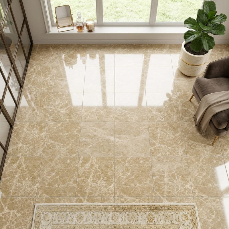 Emperador Light Marble 12x12 Polished Tile — Sunroom floor