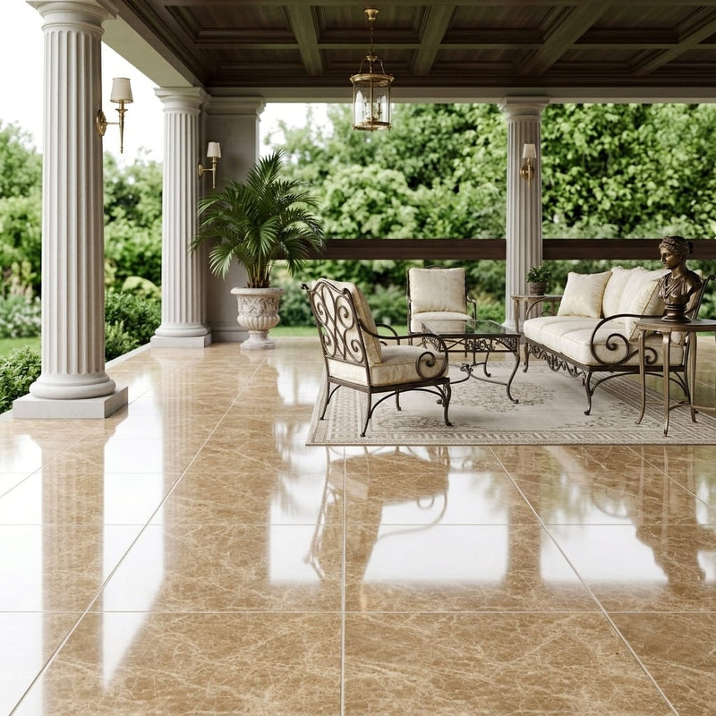 Emperador Light Marble 18x18 Polished Tile — Covered Patio floor