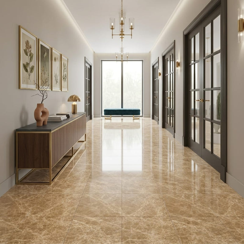 Emperador Light Marble 18x18 Polished Tile — Hallway floor