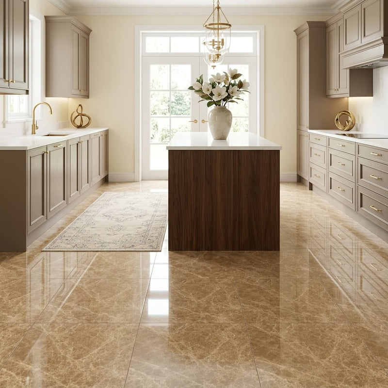 Emperador Light Marble 18x18 Polished Tile — Kitchen floor