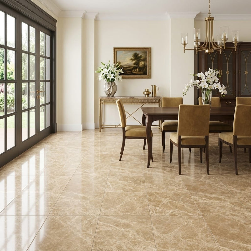 Emperador Light Marble 18x18 Polished Tile — Living Room floor