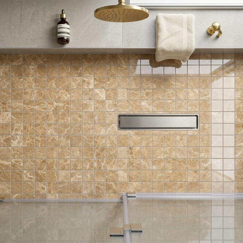 Emperador Light Marble 2x2 Polished Mosaic — Bathroom shower floor