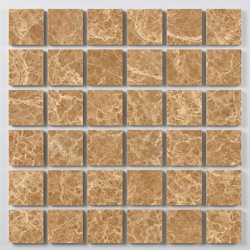 Emperador Light Marble 2x2 Polished Mosaic close-up
