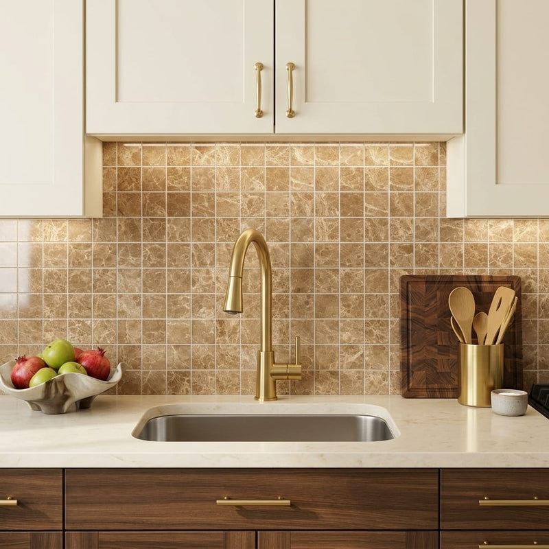 Emperador Light Marble 2x2 Polished Mosaic — Kitchen backsplash