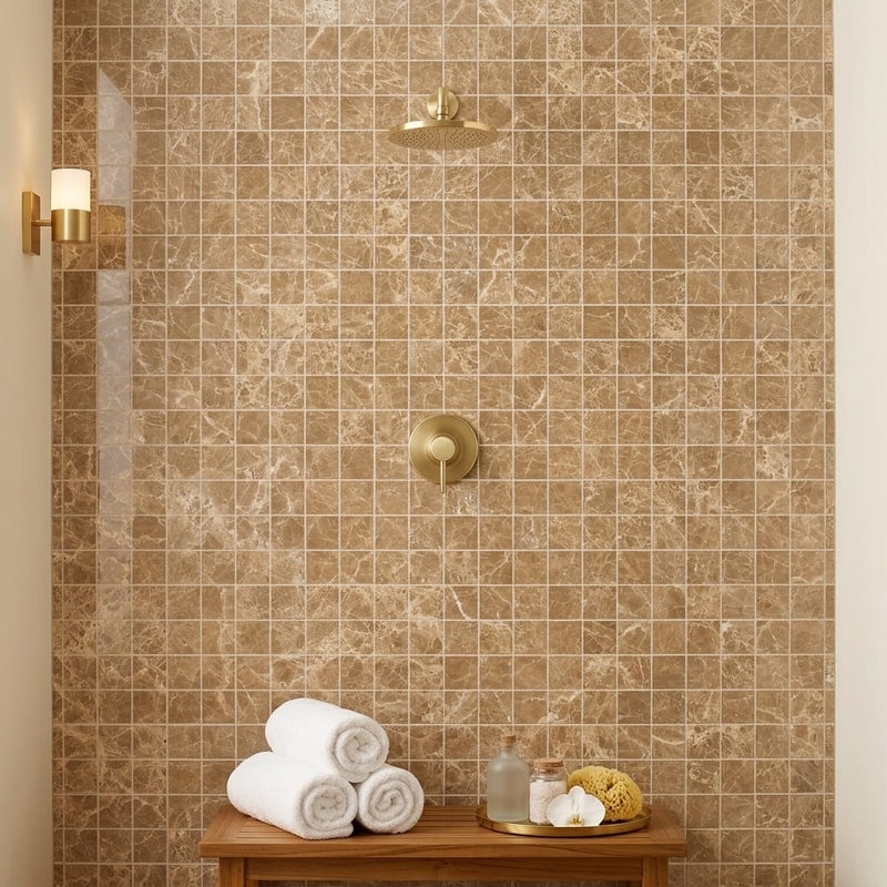 Emperador Light Marble 2x2 Polished Mosaic — Spa spa interior