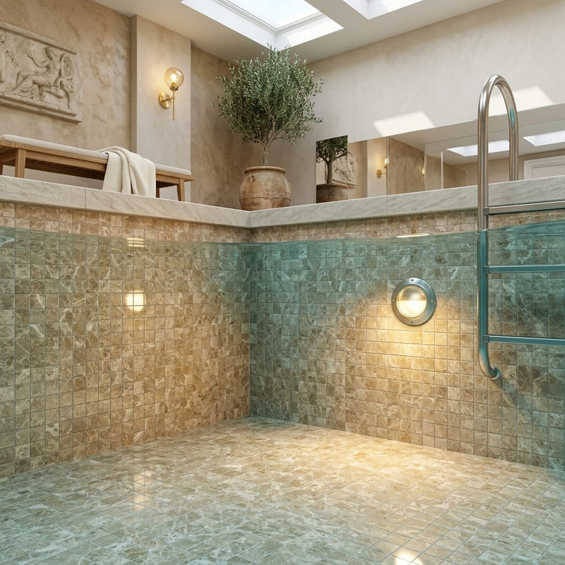 Emperador Light Marble 2x2 Polished Mosaic — Swimming Pool pool interior tiling