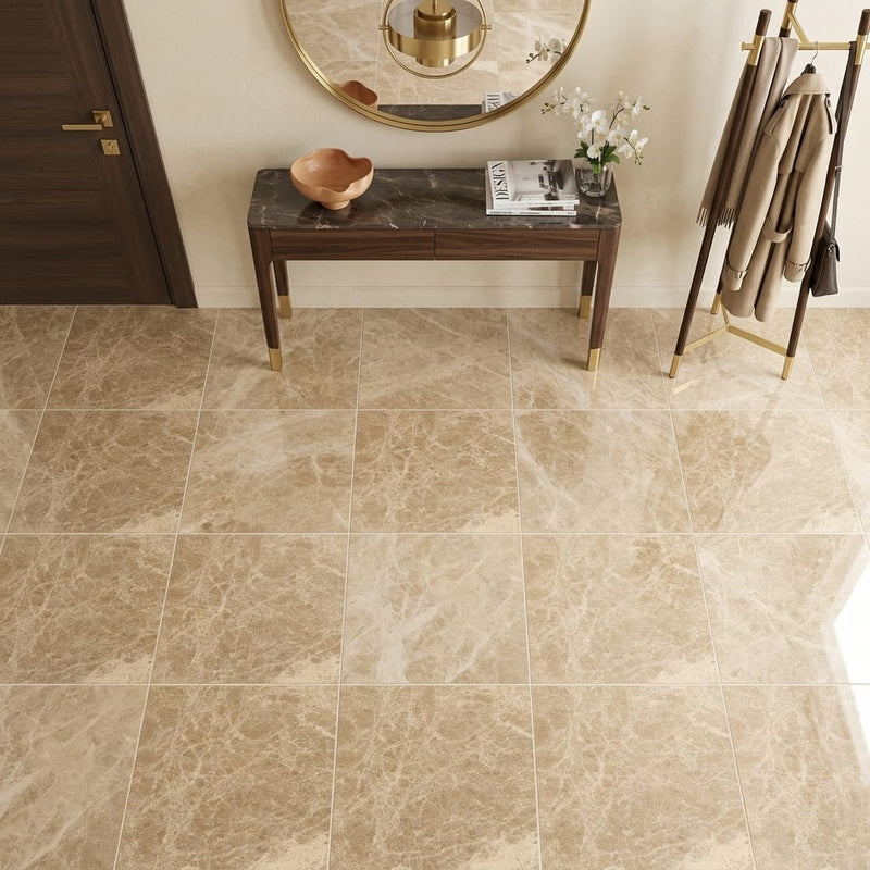 Emperador Light Marble 24x24 Polished Tile — Foyer floor