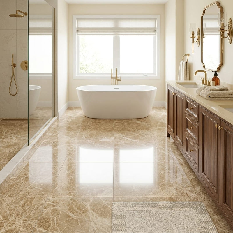 Emperador Light Marble 24x24 Polished Tile — Primary Bath floor